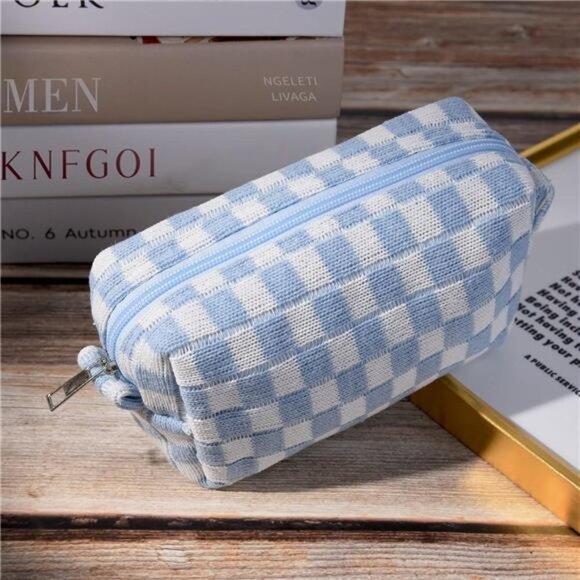 Checkered Cosmetic Bag and Makeup Brush Storage Bag - Large Capacity Organizer - Picture 7 of 8